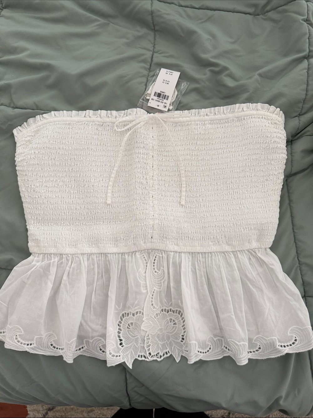 Abercrombie & Fitch White Strapless Smocked Peplum Top